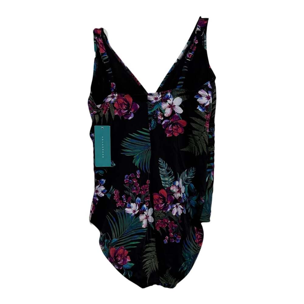 Size Large Aqua Green Women's Tropical Floral Print V-Neck One-Piece Swimsuit - Picture 2 of 2